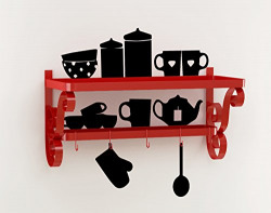 Home Sparkle Mild Steel Cup Plate Rack with Wall Stickers