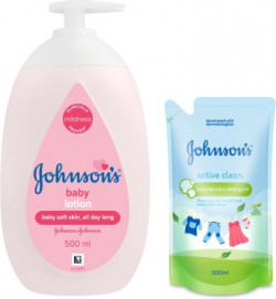 Johnson's Baby Lotion 500ml Pump Pack with Baby Laundry Detergent Active Clean 500ml(White)