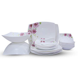 Soogo Opalware Dinner Set, 27-Pieces, White and Pink