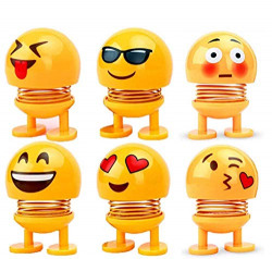 BDMP Smiley Spring Doll, Cute Emoji Head Dolls Car Ornaments Bounce Toys, Emoticon Figure Funny Smiley Face Springs Car Decoration for Car Interior Dashboard Expression Pack Toys (Pack of 6 pcs)