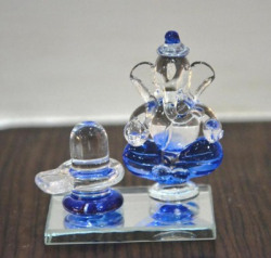 CRAFTFRY Exclusive Glass Ganesha with Shivling for Home and Office Decorative Showpiece  -  6 cm(Glass, Blue)