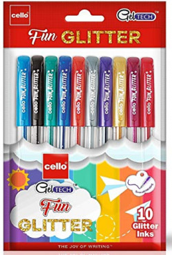Cello Geltech Fun Glitter Gel Pen - Pack of 10 (Multicolor)