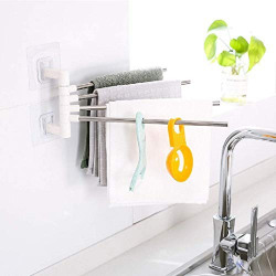 DHRUVSTAR 4 Bar Stainless Steel Towel Rack with Wall Stick Adhesive Pads