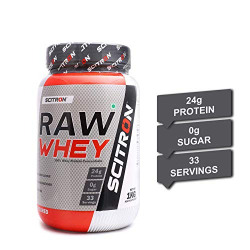 Scitron Raw Whey (100% Whey Protein Concentrate,24g Protein, 0g Sugar, 33 Servings,9 Essential Amino Acids, No Flavours & Preservatives) - 2.2 lbs (1 kg)
