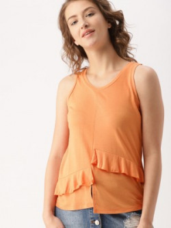 Dressberry Casual No Sleeve Solid Women Orange Top
