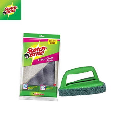 Scotch-Brite Cotton 2 Piece Floor Cleaning Cloth and 1 Piece Jet Scrubber Brush Tough (Multicolour)
