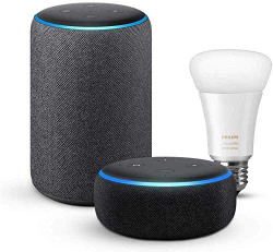 Echo Plus (Black) bundle with Echo Dot (Black) and Philips Hue White Ambiance smart bulb