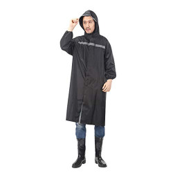 Eocean Extra Large (XL) Reusable Long Rain Poncho Waterproof Stormproof with Zipper Button Hoods, Rainwear Durable with Reflective Strip Night Visibility for Women Men Adult Youth Black