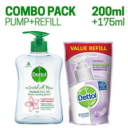 Dettol Co-created with moms Jasmine handwash Pump,200ml with Dettol Sensitive Handwash Refil,175Ml