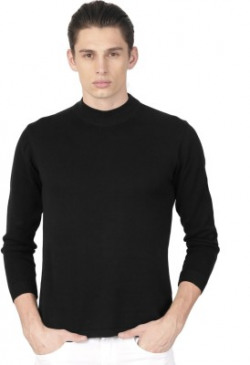 ether Solid Round Neck Casual Men Black Sweater