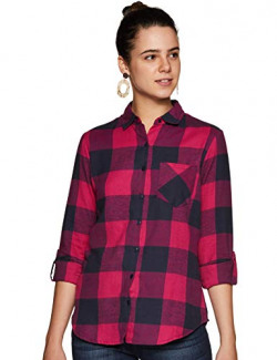 Amazon Brand - Inkast Denim Co. Women's Checkered Slim fit Shirt (SS19INKTP013A_Navy_Small)