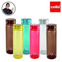 Cello H2O Premium Edition Plastic Bottle, 1 Litre, Set of 6, Multicolour