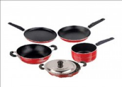  Nirlon Non-Stick Aluminium Cookware Set, 5-Pieces, Red (2.6FT12KD12SPBTPAPP)