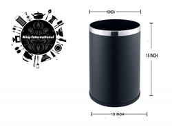 King International Stainless Steel Black Coloured Plain Open Dustbin Open Dustbin 11 Litre (10'' X 15' Made in India)