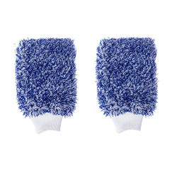 AllExtreme EXMDBW2 Double-Sided Microfiber Car Washing Mitt Reusable Duster Glove for Wet/Dry Applications (Blue and White, 2 PCS)