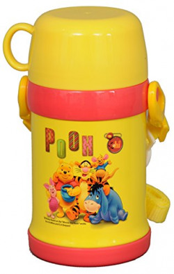 Disney Pooh Stainless Steel Sipper Bottle, 450ml, Yellow/Red
