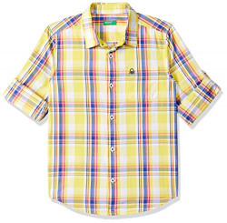 United Colors of Benetton Boy's Checkered Regular fit Shirt (19P5POPCAAK2I_903_Multi(Yellow+Blue)_6-7 Years)