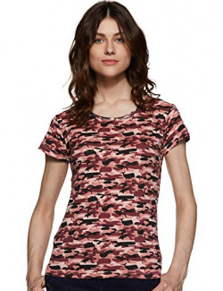Cloth Theory Women's Animal Print Regular Fit T-Shirt (CTWNRGCN001_Brown Camouflage_M)
