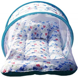 Baby Swing Baby Bedding Set Toddler Mattress with Mosquito Net & Baby Neck Pillow (Blue, 0 to 12 Month)