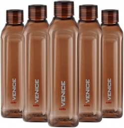 Cello Venice Exclusive Edition Plastic Water Bottle Set, 1 Litre, Set of 5, Brown