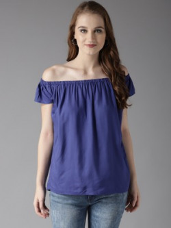HERE&NOW Casual Regular Sleeve Solid Women Blue Top