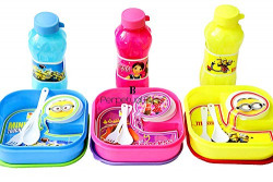 Perpetual Bliss Plastic Lunch Box with Water Bottle, Multicolour (Pack of 3)