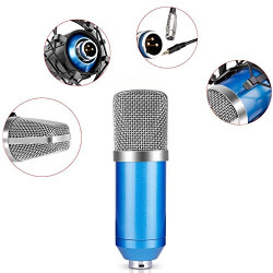 PremiumAV BM700 Studio Condenser Microphone Set Including: BM700 Condenser Microphone, Metal Microphone Shock Mount, Ball-type Foam Cap, Audio Cable for Broadcasting Voice Recording Blue