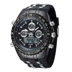 HPOLW Imported Big Face Analog Digital Black & Silver Military Sports Watch for Men & Boys