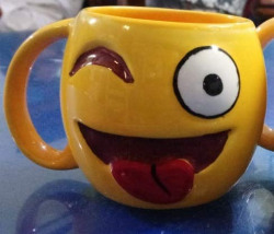 Anwaliya® Hand Made Smiling Face with Embossed Stuck-Out Tounge & Debossed Winking Eye Emoji Ceramic Tea Cup, Coffee Mug 250 ML. (3 Pcs. & 3 Pcs. Free)