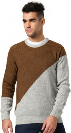 Invictus Checkered Round Neck Casual Men Grey, Brown Sweater