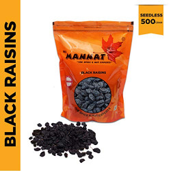 Mannat Afghan Black Raisins (Seedless), 500g Pouch, 500 g with Saver Pack