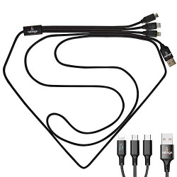 5ratings 3 in 1 Braided Rugged Nylon Universal Multi USB pin Fast Charging Cable for All Smartphone Devices, 3.5 ft. (Ebon Black)