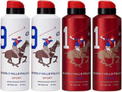 Beverly Hills Polo Club Two No. 9 and Two No. 1 Deodorant Spray - For Men  (700 ml, Pack of 4)