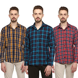 LEVIZO 100% Cotton Casual Classic fit Full Sleeves Shirt for Men (Pack of 3)