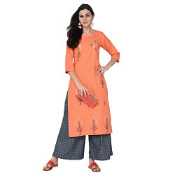 Ziyaa Women's Cotton Straight Kurta (ZIKUMR2437-M_Orange_Medium)