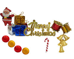 Collectible India Mini Christmas Tree Ornaments for Decoration Set - Christmas Decorations Items Mix Ornaments (Balls, Star, Gifts, Candy Stick, Bells & Santa Claus) - Pack of 19