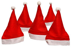 HK Balloons 6 Pcs Christmas Hats, Santa Claus Caps for Kids and Adults, Free Size, Xmas Caps (Pack of 6)