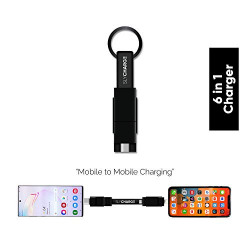All in One Universal Charging Cable with Mobile to Mobile Charging - Ultra Portable Charging/Sync Keychain Cable Compatible with Type C/Apple Lightening/Micro USB Android TPE All Black