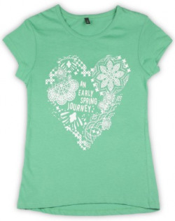 United Colors of Benetton Girls Solid Cotton Blend T Shirt(Green, Pack of 1)