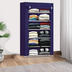 Keekos Collapsible Wardrobe Organizer, Storage Rack for Kids and Women, Clothes Cabinet, Bedroom Organiser with 6 Layer_Navyblue