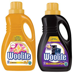 Woolite Laundry Liquid Detergent, Pro-care - 1 l (Gold) & Laundry Liquid Detergent, Darks - 1 l (Black) Combo