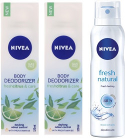 Nivea Fresh Citrus & Care Deodoriser & Fresh Natural Deodorant Combo - Pack of 3 Deodorant Spray  -  For Women(390 ml, Pack of 3)