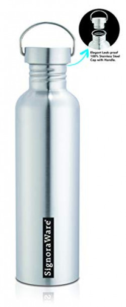 Signoraware Mac Single Walled Stainless Steel Fridge Water Bottle, 1 Litre, Silver