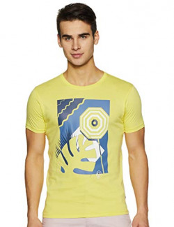 Beat London by Pepe Jeans Men's Printed Slim fit T-Shirt (BM500061_Yellow_X-Large)