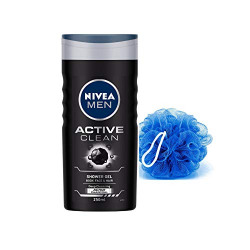 NIVEA Men Active Clean Shower Gel, 250 ml with Free Loofah
