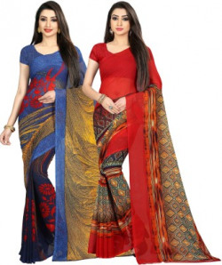 Anand Sarees Printed Fashion Faux Georgette Saree(Pack of 2, Multicolor)