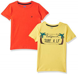 Amazon Brand - Jam & Honey Boy's Tribal Regular fit Cotton T-Shirt (Combo Pack of 2) (SS19KBP02TEE101_Multicolor_6-7 Years)