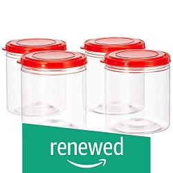 (Renewed) Amazon Brand - Solimo Marvel Jar with Snapfit Cap, 475 ml, Set of 4, Red