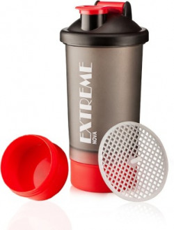 Nova Extreme 102 BPA Free Liquid + One Protein Compartment 600 ml Shaker(Pack of 1, Black, Red)