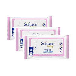 Softsens Baby Skin Care Wipes with Aloe Vera & Moisturising Lotion, 20 Pcs x 3 Pack